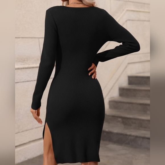 Cozy Crush Ribbed Sweater Dress - Black/White - Picture 4 of 8